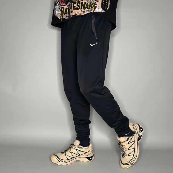 Nike Other - Vintage Nike Sweatpants Black Polyester Joggers Grey Swoosh Zippers to Flare 90s
